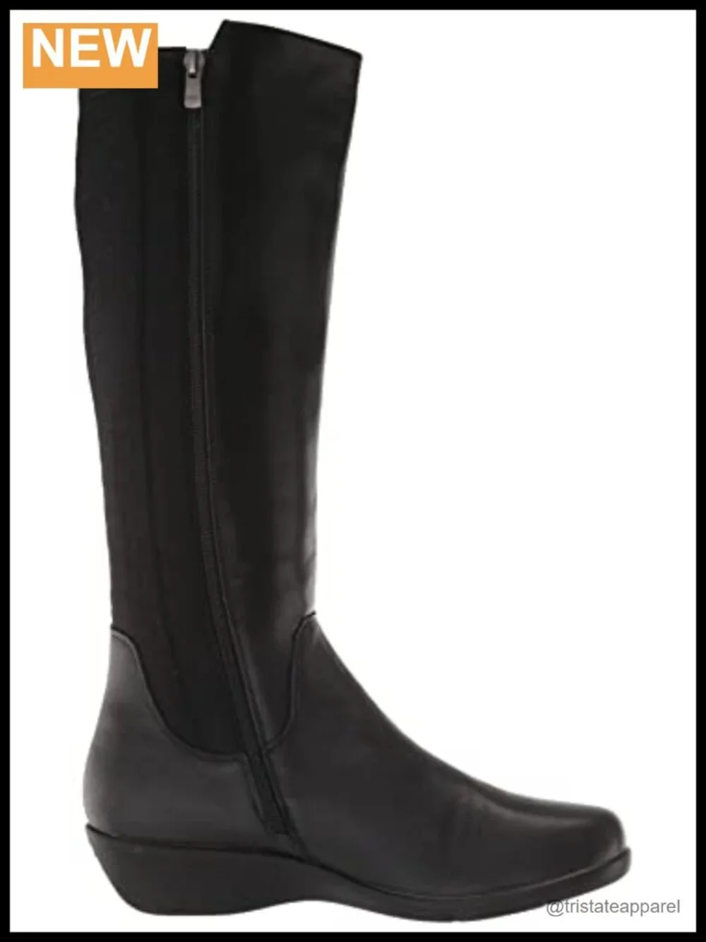 Women's Knee High Boots Leather Snow Boots Wedge Heel Zip